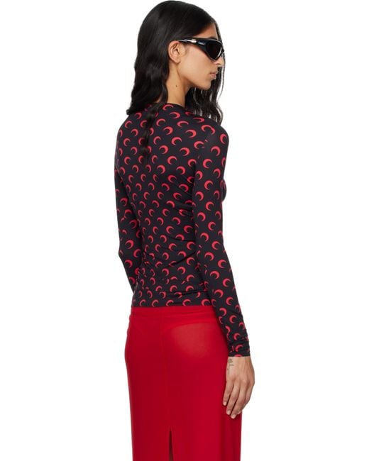 MARINE SERRE Red Recycled Moon Jersey Second Skin T-Shirt