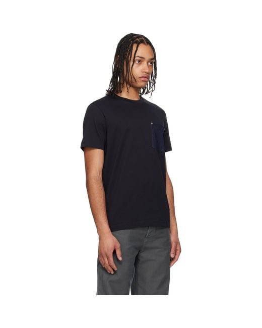 Moncler Black Cotton & Denim Pocket T-Shirt for men