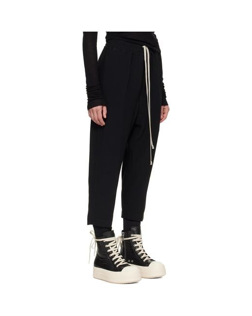Rick Owens Black Drawstring Astaires Cropped Trousers