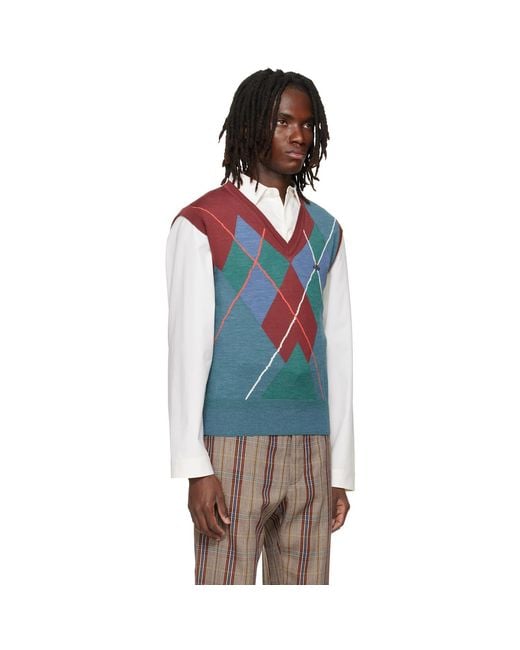 Vivienne Westwood Blue Burgundy & Argyle Vest for men