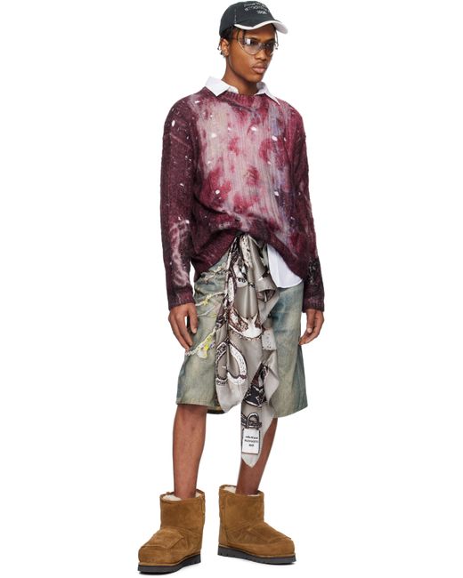 メンズ Acne パープル プリント ニット プルオーバー Red