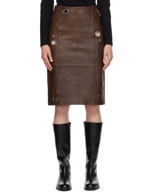 Saks Potts Black Brown Ania Leather Midi Skirt