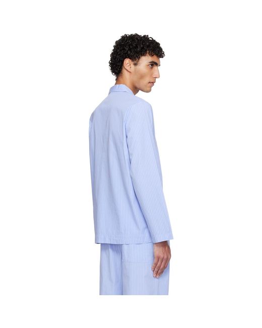 Tekla Blue Poplin Long-Sleeved Pyjama Shirt for men