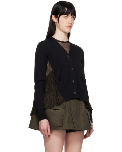 Sacai ブラック＆ブラウン Leopard Print & Knit カーディガン Black