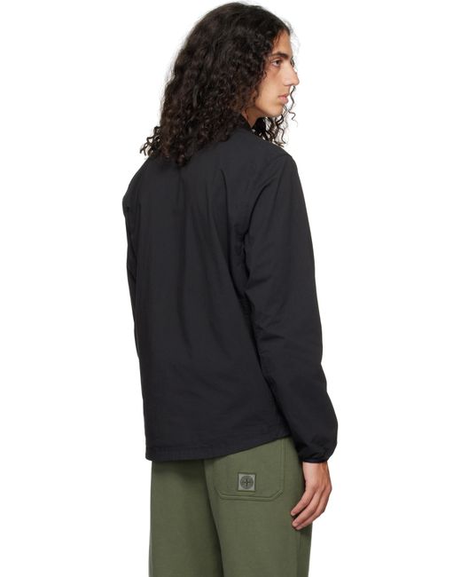 メンズ Stone Island ブラック ツイル ジッパー オーバーシャツ ジャケット Black