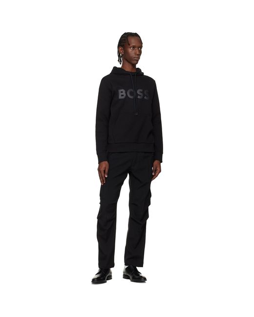 Boss Black Printed-Logo Hoodie for men