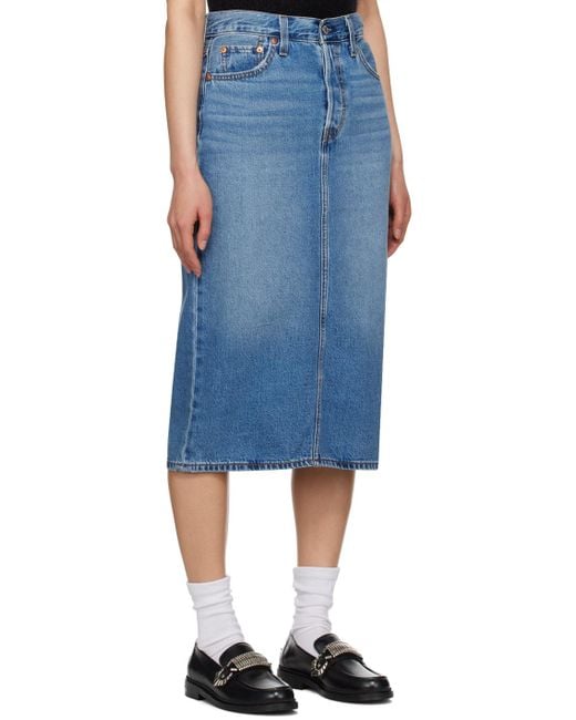 Levi's Blue Side Slit Denim Midi Skirt