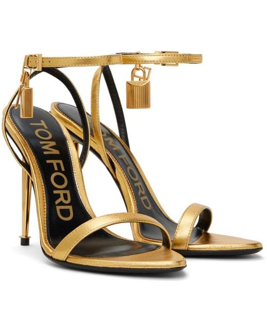 Tom Ford Metallic Gold Padlock Pointy Naked Heeled Sandals