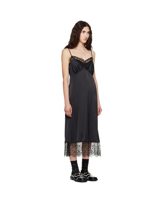 Simone Rocha Black Lace Trim Slip Midi Dress