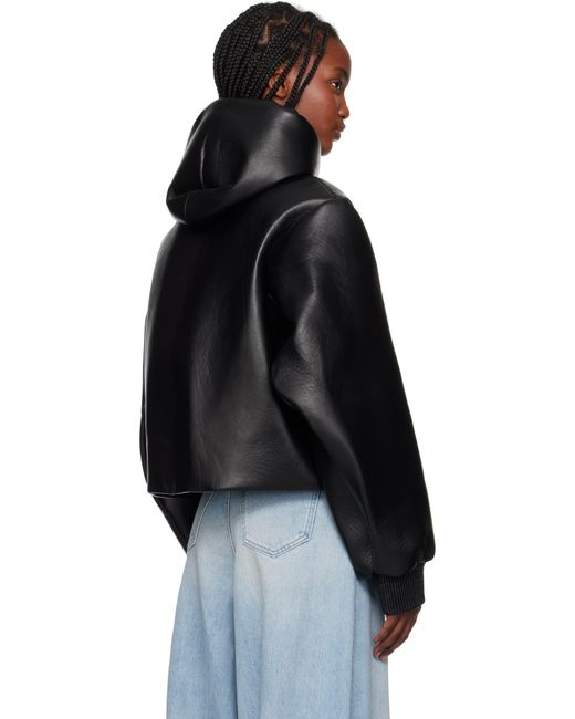 J.W. Anderson ブラック クロップド フード ブルゾン レザージャケット Black