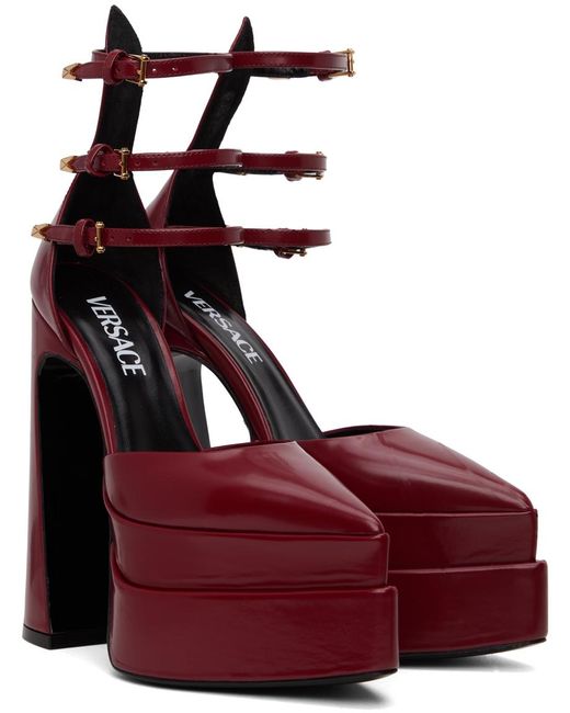 Versace Red Leather Platform Strappy Pumps