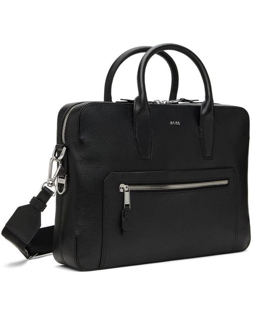 BOSS by HUGO BOSS Black Grained Leather Document Briefcase for Men Lyst