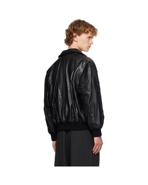 DUNST Black Stand Collared Leather Jacket for men