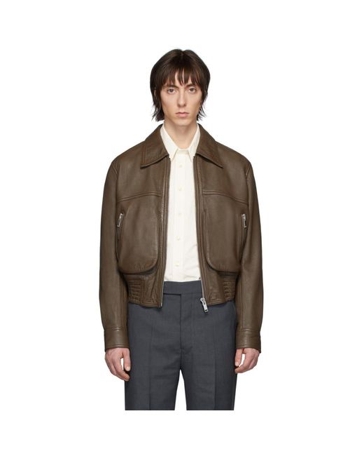 Lemaire Brown Leather Blouson Jacket for men
