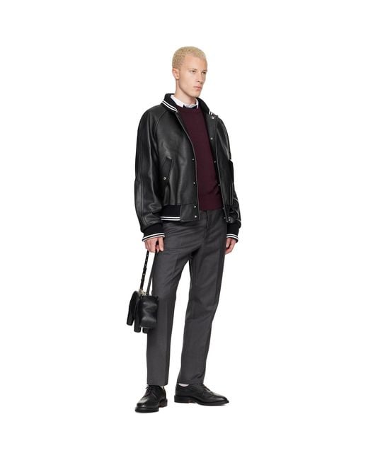 Thom Browne Black Thom E Raglan Sleeve Oversized Leather Blouson Jacket for men