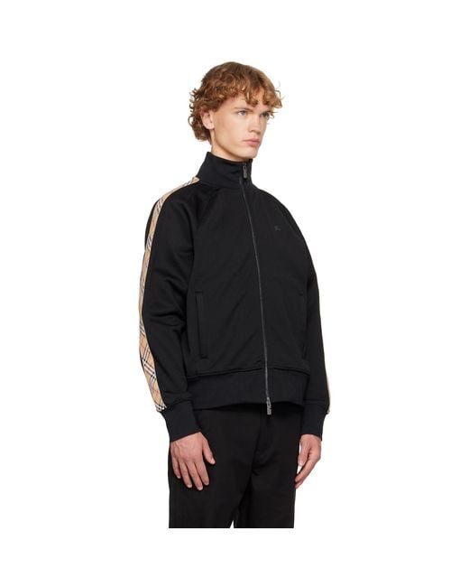 Burberry Black Check Trim Cotton Blend Track Jacket for men