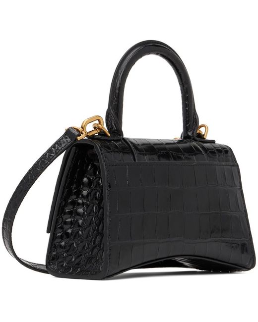 Balenciaga Black Xs Hourglass Top Handle Bag