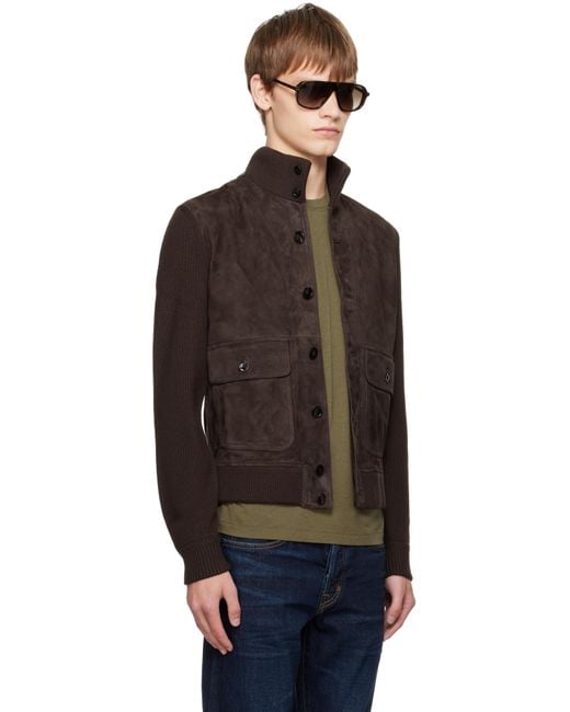 Tom Ford Black Suede Front Merino Leather Jacket for men
