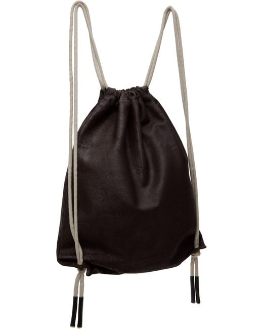 Rick Owens Black Hollywood Drawstring Backpack for men
