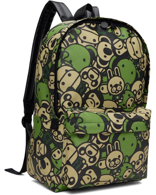 A Bathing Ape Green Faux Leather Large Backpack for men