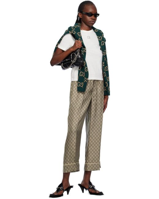 Gucci Brown Silk Gg Supreme Trousers