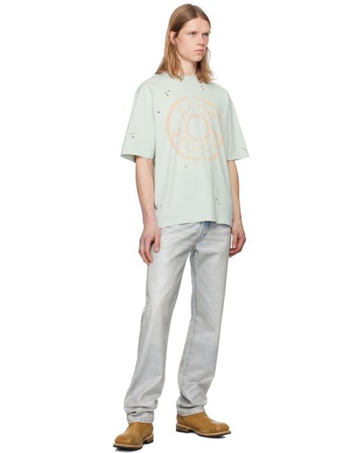 メンズ Acne ブルー リラックスフィット ロゴ Tシャツ Multicolor