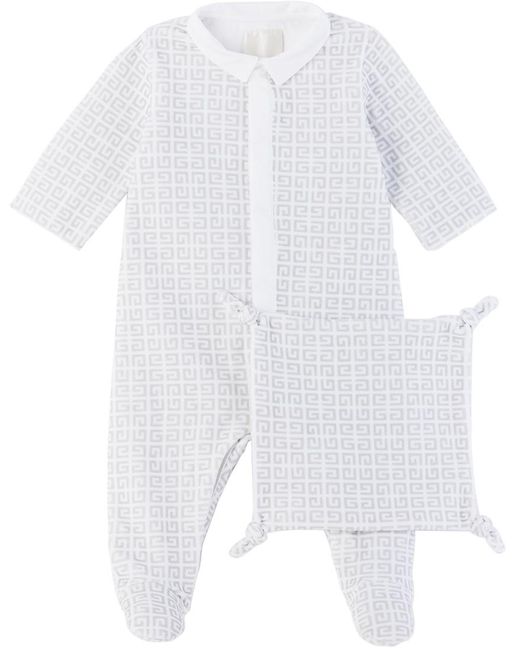 Givenchy White Baby 4G Jumpsuit & Cloth Set