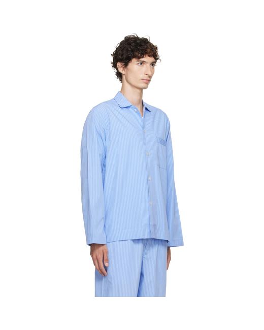 Tekla Blue Poplin Long-Sleeved Pyjama Shirt for men