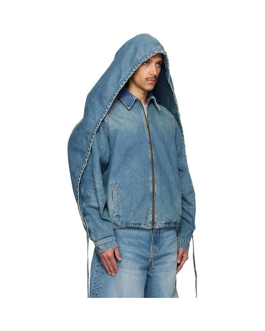 Egonlab Blue Convertible Hooded Denim Jacket for men