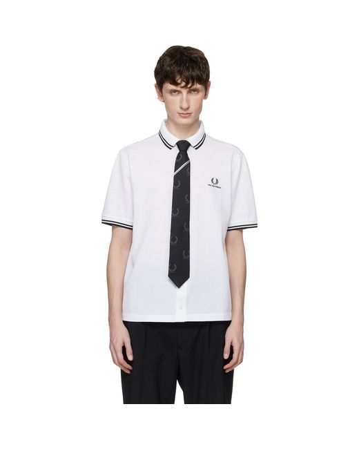 Fred Perry White Kris Van Assche Edition Pinstripe Short Sleeve Shirt for men