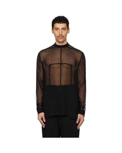 Rick Owens Black Temple Silk Chiffon Fork Shield Top for men