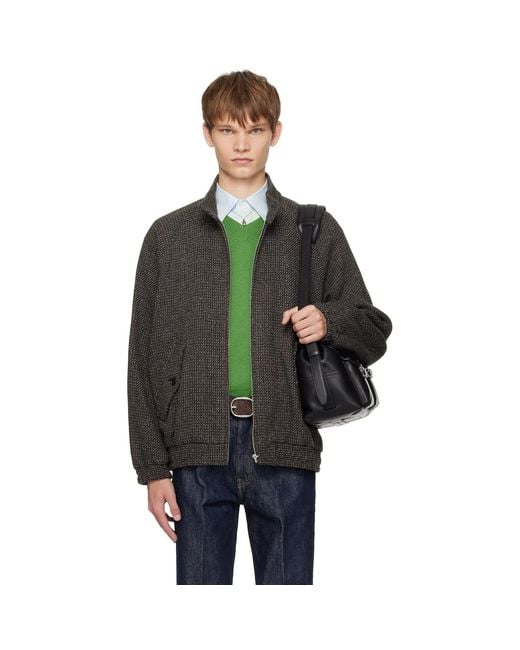 Auralee Black Alpaca Wool Silk Tweed Zip Blouson Jacket for men