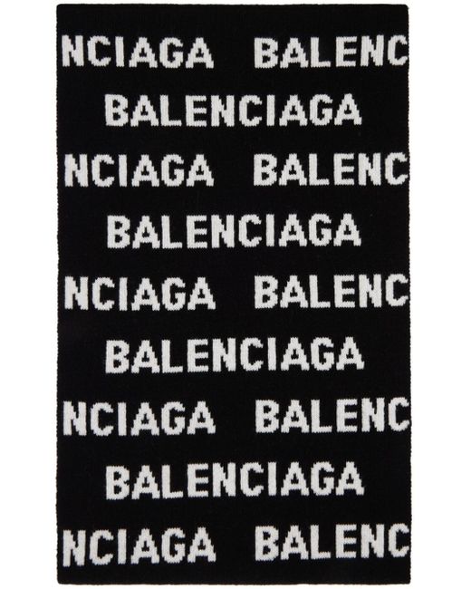 メンズ Balenciaga &ホワイト オールオーバーロゴ マフラー Black