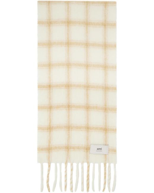 AMI Natural Off- & Checkered Label Scarf for men