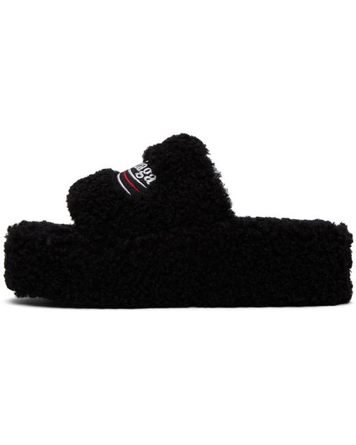 Balenciaga Black Furry Platform Sandals