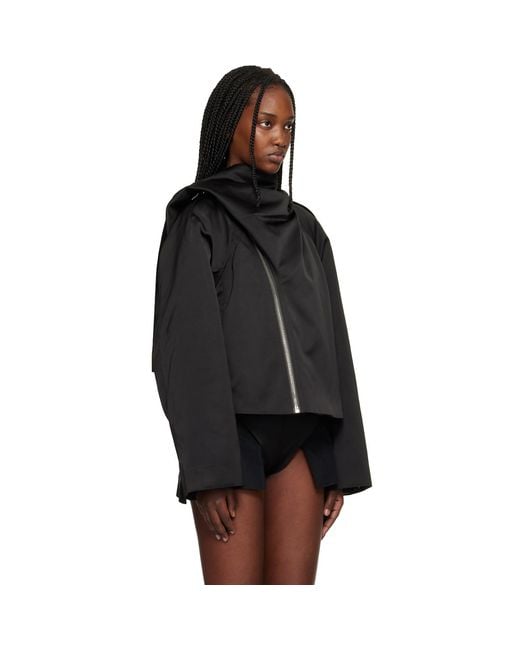 Rick Owens Black Temple Cropped Scarf Flight Jacket