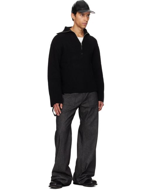 メンズ Courreges ブラック リブ ウール トラッカー セーター Black