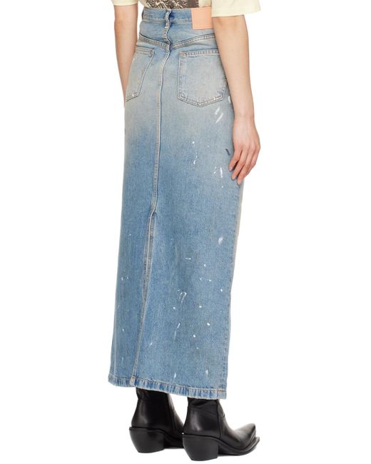 Acne Blue Paint Splatter Denim Maxi Skirt
