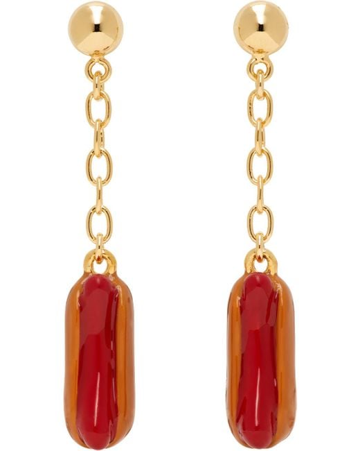 Marni Red Gold & Orange Enameled Hot Dog Earrings