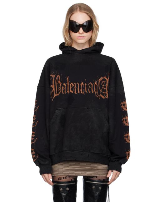 Balenciaga Black Printed Hoodie Sweatshirt for men