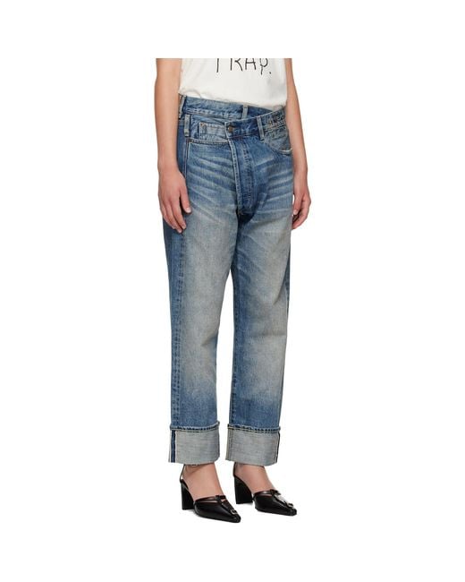 R13 Blue Cuffed Crossover Jeans