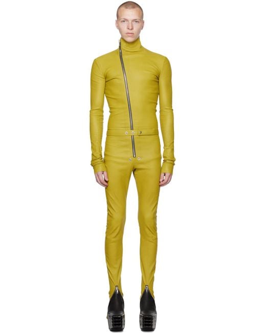 Rick Owens Yellow Green Gary Leather Jumpsuit for men