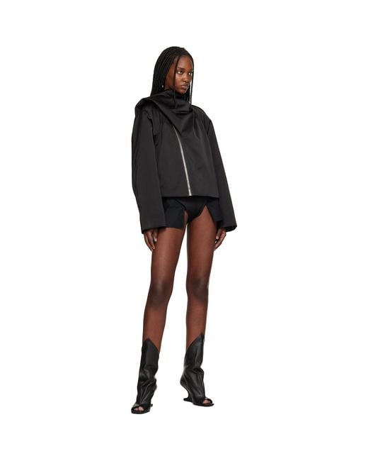 Rick Owens Black Temple Cropped Scarf Flight Jacket