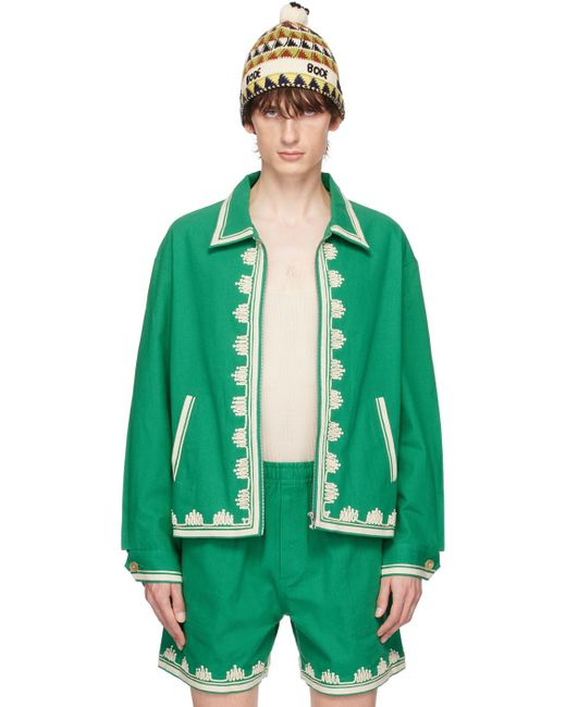Bode Green Ripple Appliqué Jacket for men
