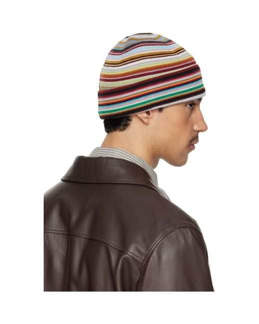 Paul Smith Brown Merino Wool 'Signature Stripe' Beanie for men