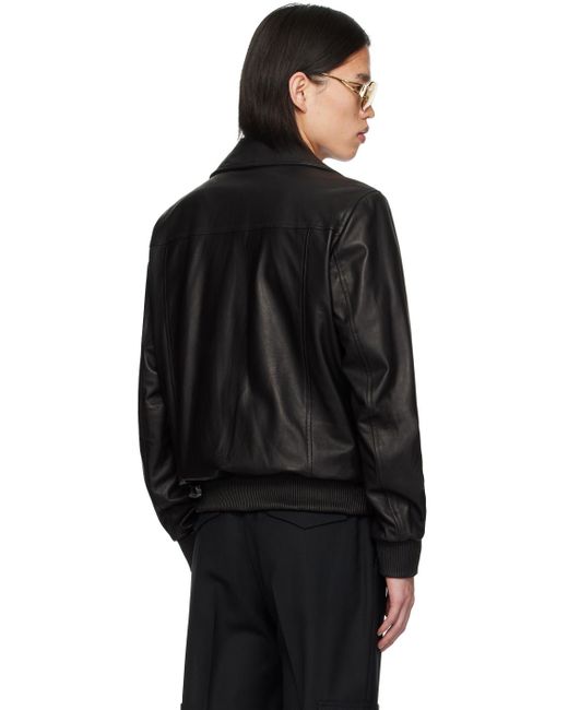 Lardini Black Flap Pocket Leather Jacket for men
