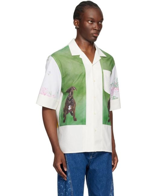 MARINE SERRE Green Regenerated Household Linen Calendar Shirt for men