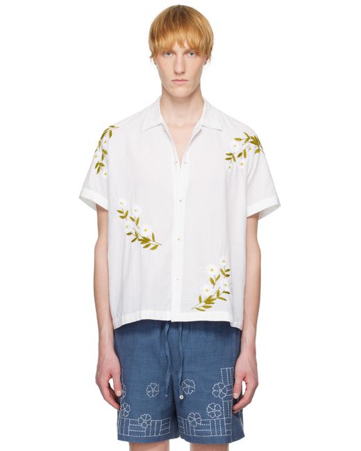 HARAGO White Embroidered Daisy Shirt for men