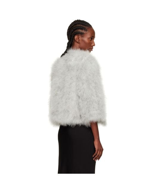 Yves Salomon Gray Turkey-Feather Cropped Jacket