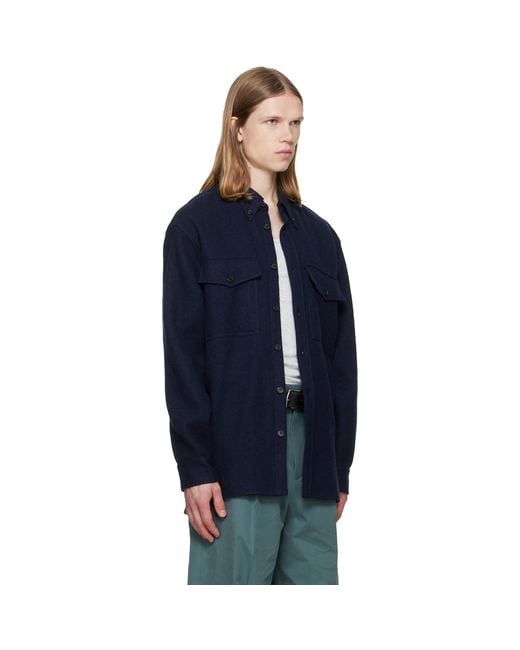 Dries Van Noten Blue Wool Overshirt for men